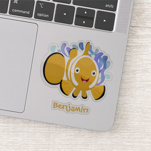 Cute happy clownfish anenome cartoon sticker (Detail)