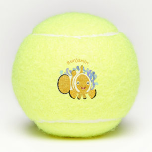 Cute happy clownfish anenome cartoon tennis balls