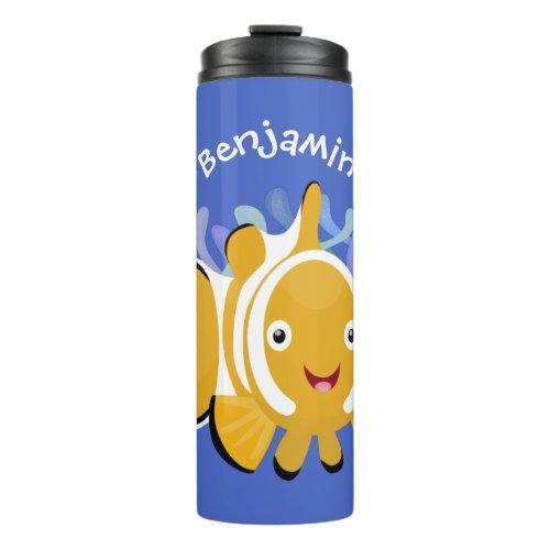 Cute happy clownfish anenome cartoon thermal tumbler