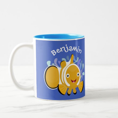 Cute happy clownfish anenome cartoon Two_Tone coffee mug