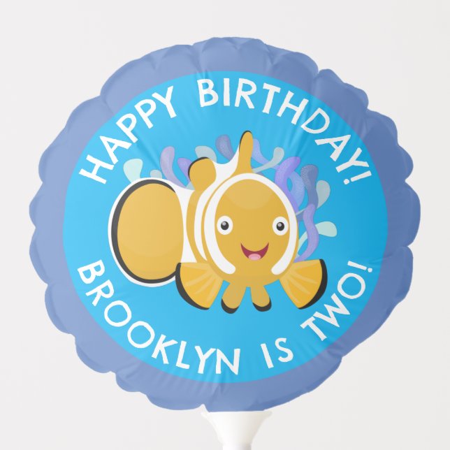 Cute happy clownfish personalized birthday cartoon balloon (Front)