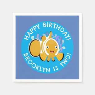 Cute happy clownfish personalized birthday cartoon napkins