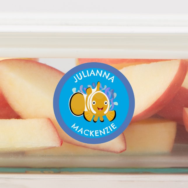 Cute happy clownfish personalized school cartoon labels (Affixed)