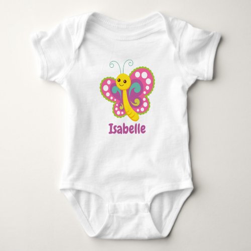 Cute Happy Colorful Pink Butterfly Personalised Baby Bodysuit