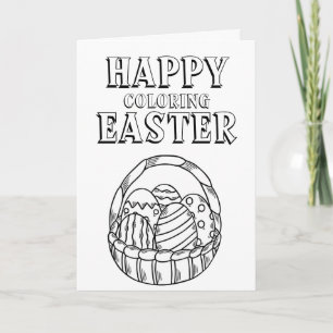 Cute Happy Coloring Easter Card to Color