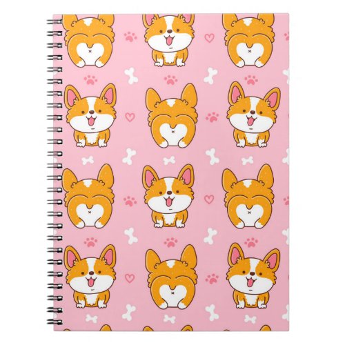 Cute happy corgi dog seamless pattern notebook