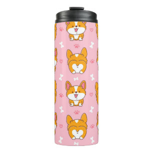 Cute happy corgi dog seamless pattern thermal tumbler