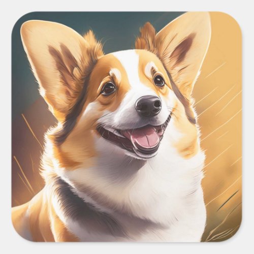 Cute Happy Corgi Dog Square Sticker