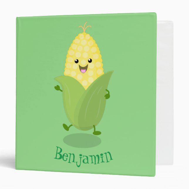 Cute happy corn cartoon illustration 3 ring binder (Front/Inside)