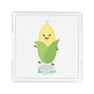 Cute happy corn cartoon illustration acrylic tray