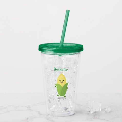 Cute happy corn cartoon illustration acrylic tumbler