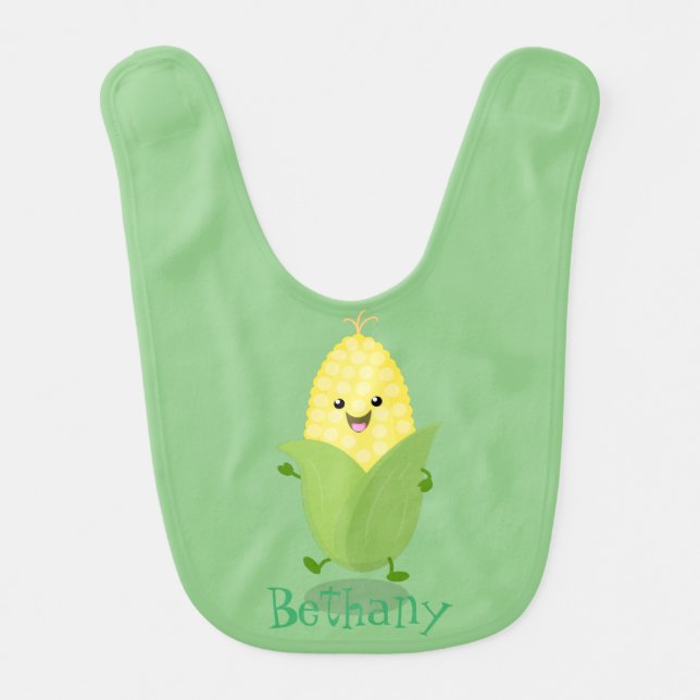 Cute happy corn cartoon illustration baby bib (Front)