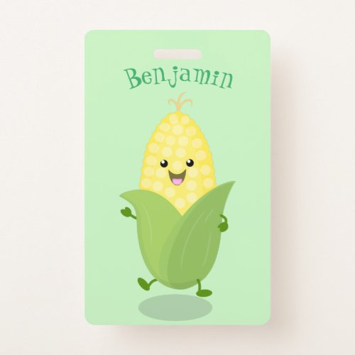 Cute happy corn cartoon illustration badge