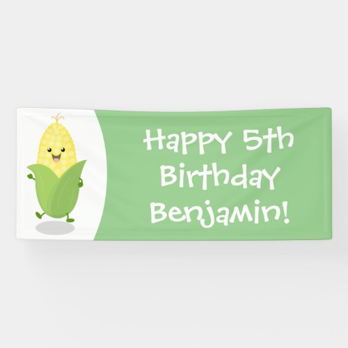 Cute happy corn cartoon illustration banner