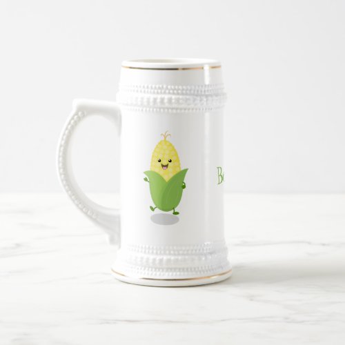 Cute happy corn cartoon illustration beer stein