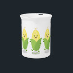 Cute happy corn cartoon illustration beverage pitcher<br><div class="desc">This funny design features a cute happy corn cob with a smile. All done in happy cartoon style!</div>