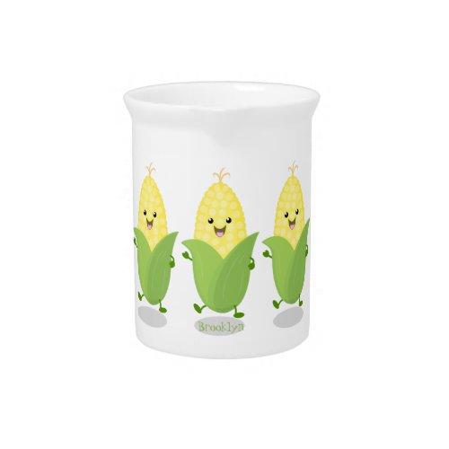 Cute happy corn cartoon illustration beverage pitcher
