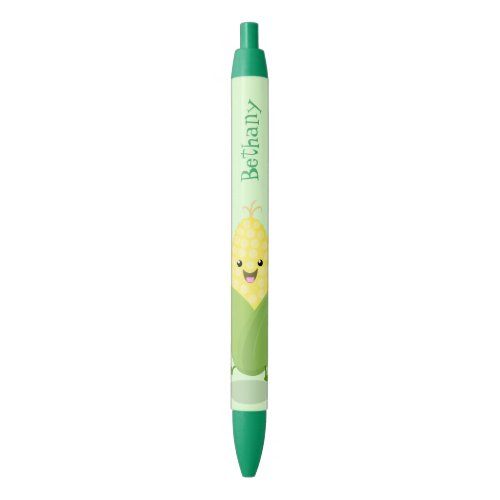 Cute happy corn cartoon illustration black ink pen