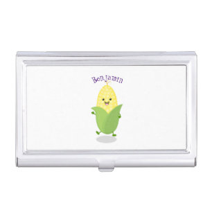 Cute happy corn cartoon illustration business card case