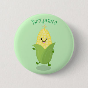 Cute happy corn cartoon illustration button