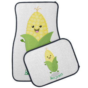 Cute happy corn cartoon illustration car floor mat