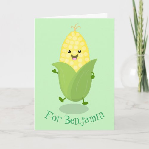 Cute happy corn cartoon illustration card