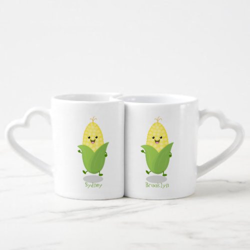 Cute happy corn cartoon illustration coffee mug set
