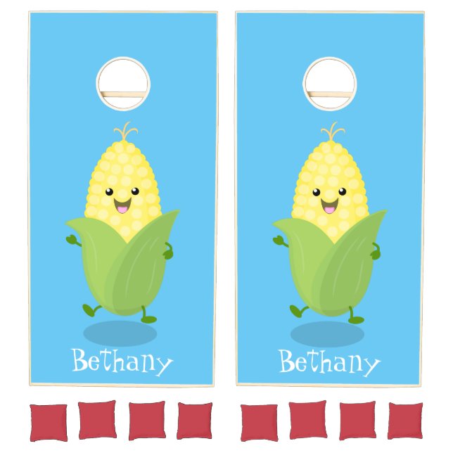 Cute happy corn cartoon illustration cornhole set (Set)