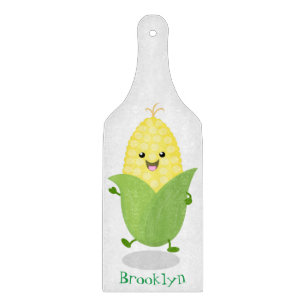 Cute happy corn cartoon illustration cutting board