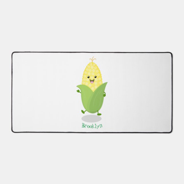 Cute happy corn cartoon illustration desk mat (Front)