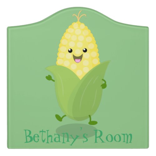 Cute happy corn cartoon illustration door sign