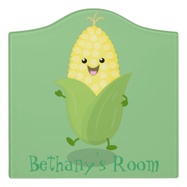 Cute happy corn cartoon illustration door sign (Large Crest Front)