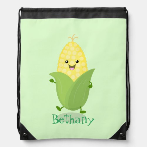 Cute happy corn cartoon illustration drawstring bag