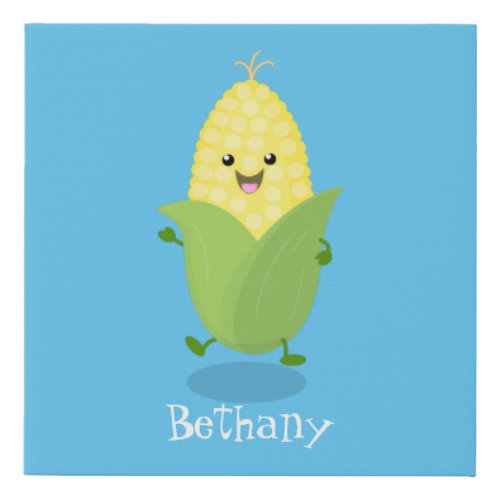 Cute happy corn cartoon illustration faux canvas print