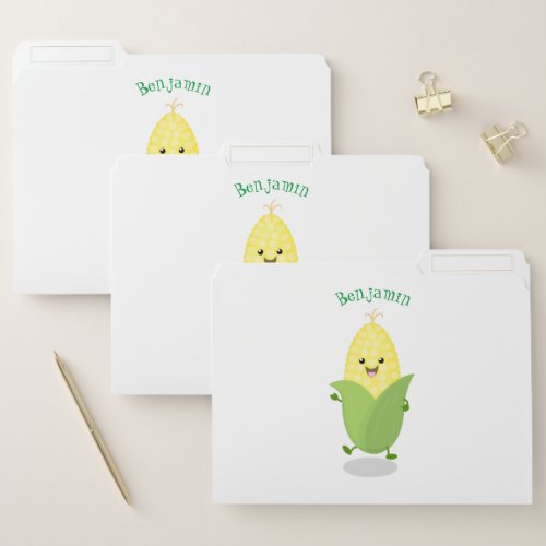Cute happy corn cartoon illustration file folder
