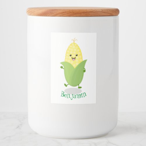 Cute happy corn cartoon illustration food label