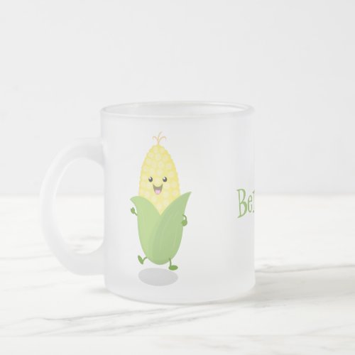Cute happy corn cartoon illustration frosted glass coffee mug