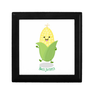 Cute happy corn cartoon illustration gift box