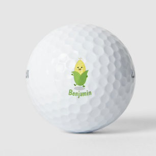 Cute happy corn cartoon illustration golf balls