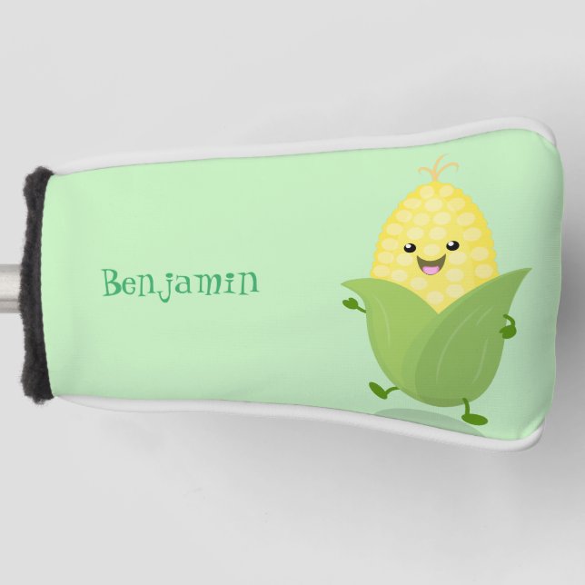 Cute happy corn cartoon illustration golf head cover (Front)