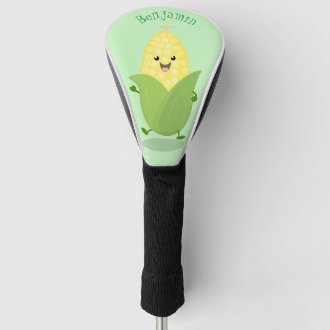 Cute happy corn cartoon illustration golf head cover (Front)