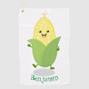 Cute happy corn cartoon illustration golf towel