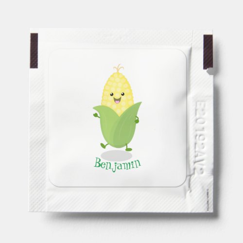 Cute happy corn cartoon illustration hand sanitizer packet