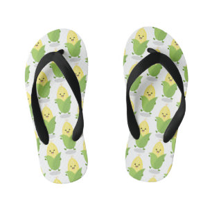 Cute happy corn cartoon illustration kid's flip flops