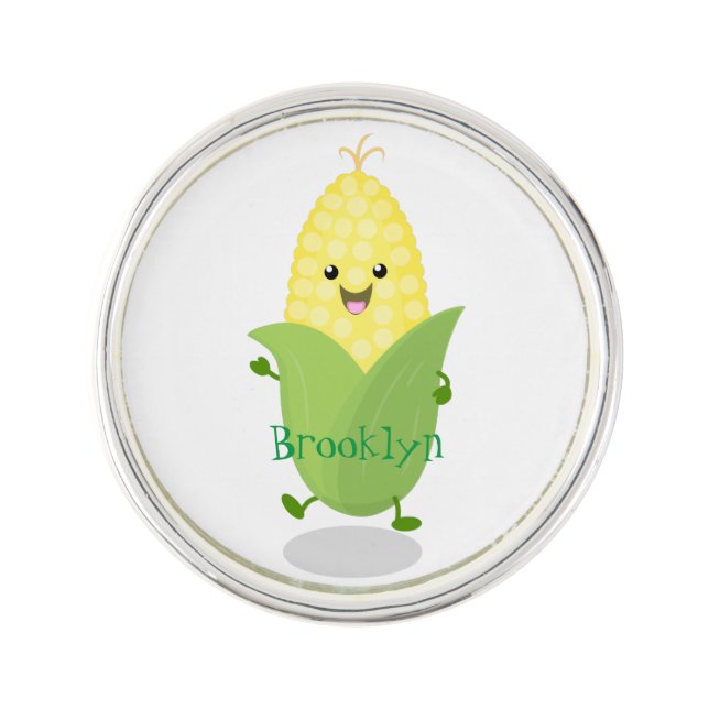Cute happy corn cartoon illustration lapel pin (Front)