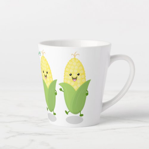 Cute happy corn cartoon illustration latte mug