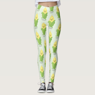 Cute happy corn cartoon illustration leggings