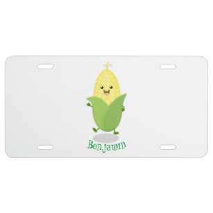 Cute happy corn cartoon illustration  license plate