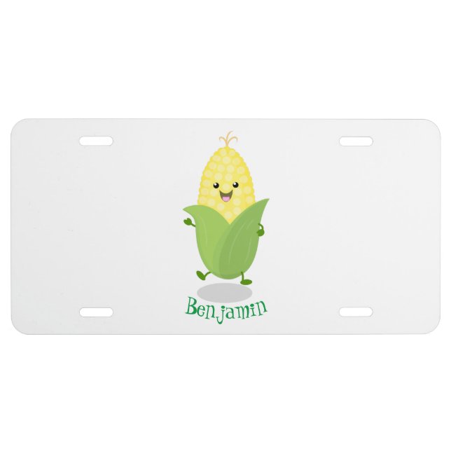 Cute happy corn cartoon illustration  license plate (Front)