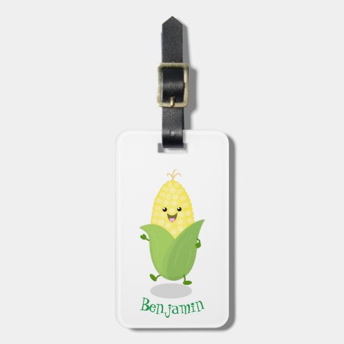 Cute happy corn cartoon illustration luggage tag